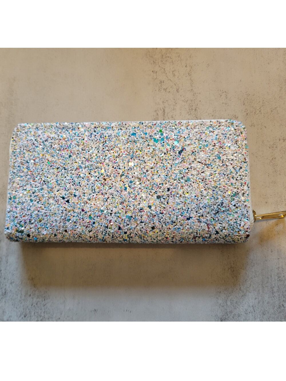 White Multicolor Glitter Zip-Around Wallet